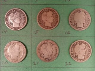 Barber Dimes Small Set Of 6 Different From 1902 To 1904 (10 Cents)