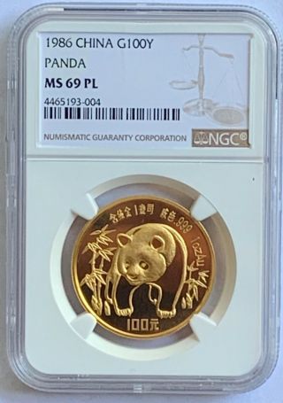1986 China 100y Panda 1oz Gold Coin Ngc Ms69pl