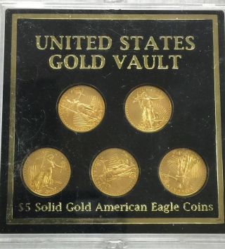 2010 Set Of 5 $5 Solid Gold American Eagle Coins Standing Lady Liberty 1/10 Oz