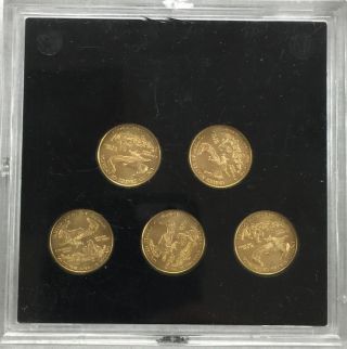 2010 Set of 5 $5 Solid Gold American Eagle Coins Standing Lady Liberty 1/10 oz 2