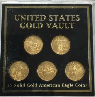 2010 Set of 5 $5 Solid Gold American Eagle Coins Standing Lady Liberty 1/10 oz 3