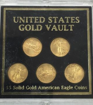 2010 Set of 5 $5 Solid Gold American Eagle Coins Standing Lady Liberty 1/10 oz 4