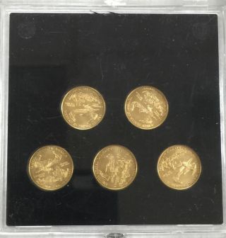 2010 Set of 5 $5 Solid Gold American Eagle Coins Standing Lady Liberty 1/10 oz 5