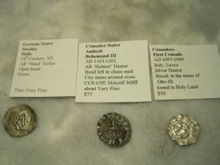 German States " Hand Of God ",  Crusader Lucca And Bohemund Iii Silver Deniers (b2)