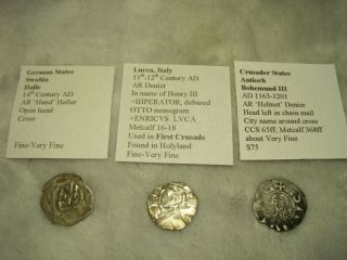 German States " Hand Of God ",  Crusader Lucca And Bohemund Iii Silver Deniers (b1)