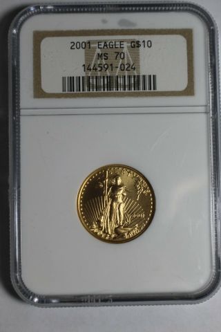 2001 $10 American Gold Eagle 1/4 Oz Bullion Coin Ngc Ms70 Keydate