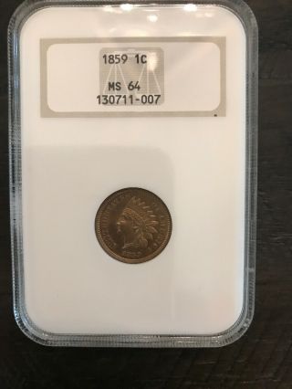1859 1c Indian Head Cent Ngc Ms 64 Uncirculated One Year Type Coin