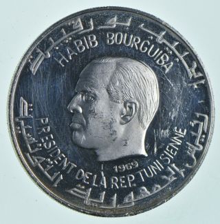 Silver - World Coin - 1969 Tunisia 1 Dinar - World Silver Coin 21 Grams 346