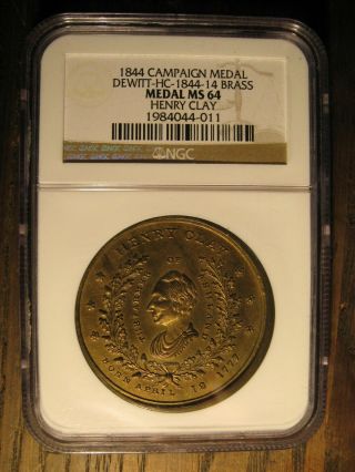 1844 Henry Clay Presidential Campaign Medal Ngc Ms 64