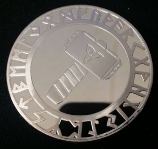 Viking Hammer Of Thor & Compass Silver Coin Medallion Token Valhalla Norse