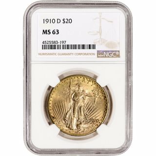 1910 - D Us Gold $20 Saint - Gaudens Double Eagle - Ngc Ms63