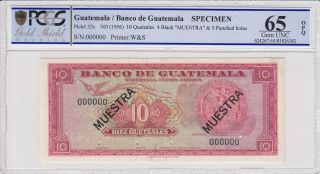 Guatemala 10 Quetzales 1955 - Ara De T - Guatemala Fond - Specimen - Pcgs 65opq