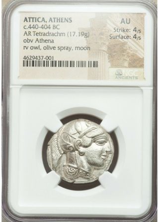 Attica Athens Ar Tetradrachm - Ngc Au 4/5 4/5 - C.  440 - 404 Bc Silver Ancient