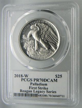 2018 - W PCGS PR70DCAM $25 1 oz Palladium Eagle Proof Coin Signed Michael Reagan 2