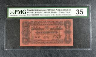 Straits Settlements 1 Dollar Pick 1c 1921 Pmg 35