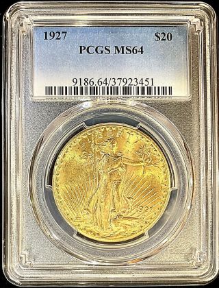 1927 $20 American Gold Eagle Saint Gaudens Ms64 Pcgs Lustrous Slab & Coin