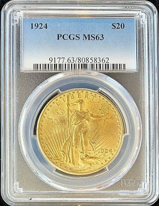 1924 - $20 Saint Gaudens American Double Gold Eagle Ms63 Pcgs Lustrous Coin