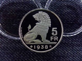 Belgium 5 Franc Silver (. 925) Coin 1938 Pp