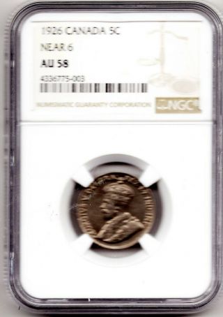 Canadian 5 Cents 1926 Near 6 Iccs Au58