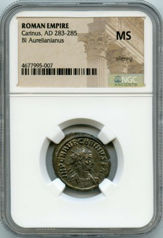 Ad 283 - 285 Roman Empire Bi Aurelianianus Carinus | Ngc Ms - Silvering