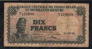 10 Francs From Belgian Congo 1956