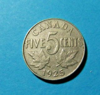 1925 Canada 5 Cent Coin - Grade F/vf -