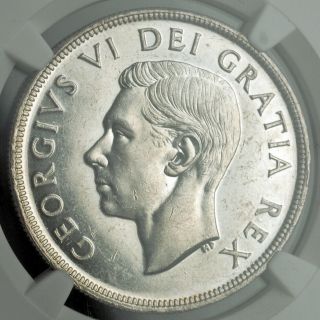 1948,  Canada,  George Vi.  Silver Dollar Coin.  Key - Date W.  Low Mintage Ngc Unc,