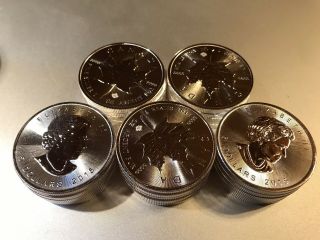 Roll Of 25 1oz Silver Canadian Maple Leaf $5 Coins - Canada Rcm Tube 2015
