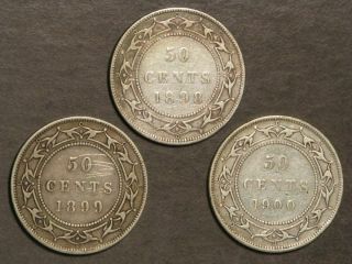 Canada - Newfoundland 1898 - 1899 - 1900 50 Cents Silver - 3 Coins