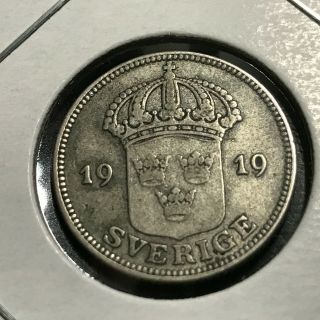1919 Sweden Silver 50 Ore Grade Coin