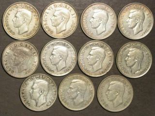 Canada 1941 - 1952 50 Cents Silver - 11 Coins/dates Avg.  Vf - Xf