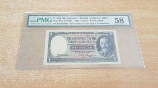 Straits Settlements 1 Dollar.  1935.  Pmg 58.  Running With The Other Note