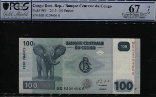 Tt Pk 98b 2013 Congo Democratic Republic 100 Francs Elephant Pcgs 67 Opq