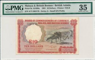 Board Of Comm.  Of Currency Malaya & British Borneo $10 1961 Pmg 35