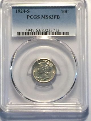 1924 - S Mercury Dime Pcgs Ms - 63 Full Bands (looks 2 Points Better)