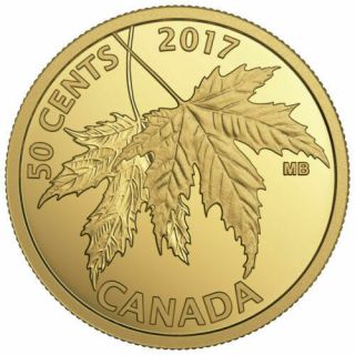 Canada 2017 The Silver Maple Leaf 1/25 Oz.  Pure Gold 50 - Cents Proof Coin