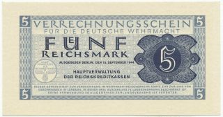 Germany,  Deutschland - 5 Reichsmark 15.  9.  1944.  Pm39 Ro512,  Unc.  (d197)