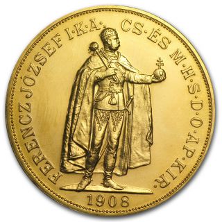 1908 Hungary Gold 100 Korona Au/bu (restrike) - Sku 64625