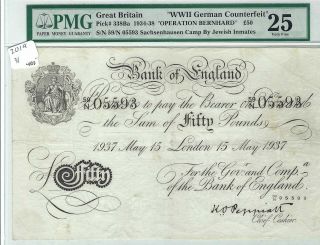 Great Britain 50 Pounds London 15 May 1937 Bernhard Counterfeit Pmg 25 Very Fine
