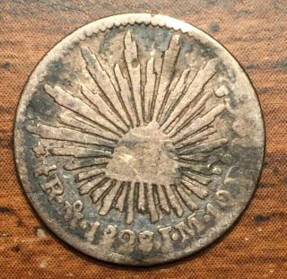 1828 Mo Jm Silver Mexico 1/2 Real Cap & Rays Coin Mexico City Scarce