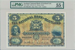 National Bank Of Scotland Ltd.  Scotland 5 Pounds 1955 Pmg 55epq