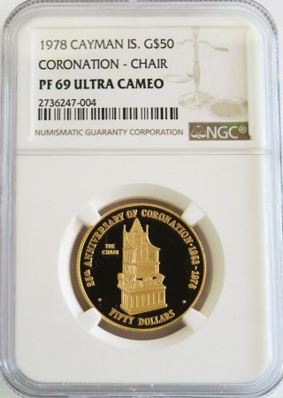 1978 Gold Caymans Islands $50 Coronation Chair 771 Minted Coin Ngc Proof 69 Uc