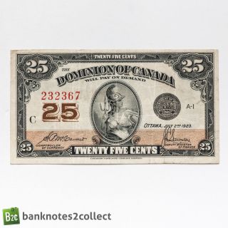 Canada: 1 X 25 Cents Dominion Of Canada Banknote.  Dated 02.  07.  23.