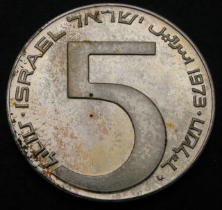 Israel 5 Lirot Je5734 - 1973 (j) - Silver - Hanukkah - Aunc - 2300