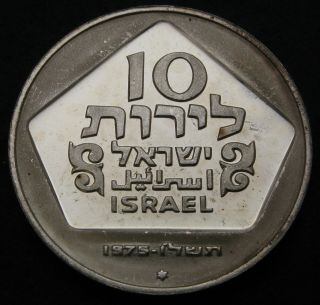 Israel 10 Lirot Je5736 - 1975 (j) - Silver - Hanukka - Aunc - 2299