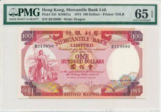 Mercantile Bank Ltd.  Hong Kong $100 1974 Pmg 65epq