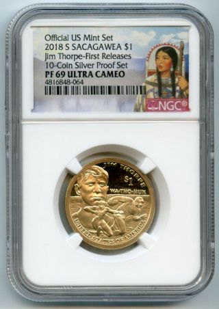 2018 S Sacagawea Dollar $1 Jim Thorpe Proof Ngc Pf 69 First Releases 4816848 - 064