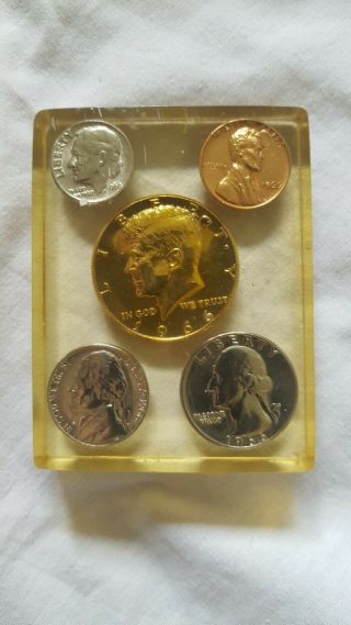 Uncirculated 1966 Coin Set John F.  Kennedy Gold Plated Half Dollar 1966 Keepsake