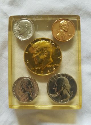 Uncirculated 1966 Coin Set John F.  Kennedy Gold Plated Half Dollar 1966 Keepsake 6