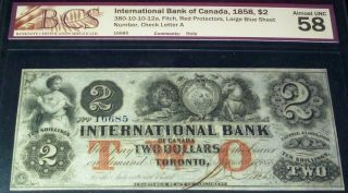 1858 International Bank Of Canada $2 (canada Chartered Banknote)
